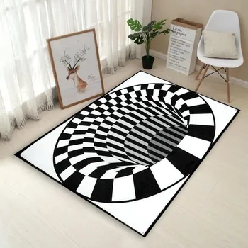

3d Nordic Carpet Solid Geometric Hairy Carpet Black And Deep Lattice Restaurant Hole Mat Vision White Anti-skid Carpet Home G7I9