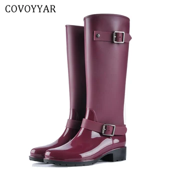 

COVOYYAR 2019 Women Tall Rain Boots Waterproof PVC Work Knee High Rain Boots Flat Anti-slip Rubber Rainy Day Shoes Woman WBS479