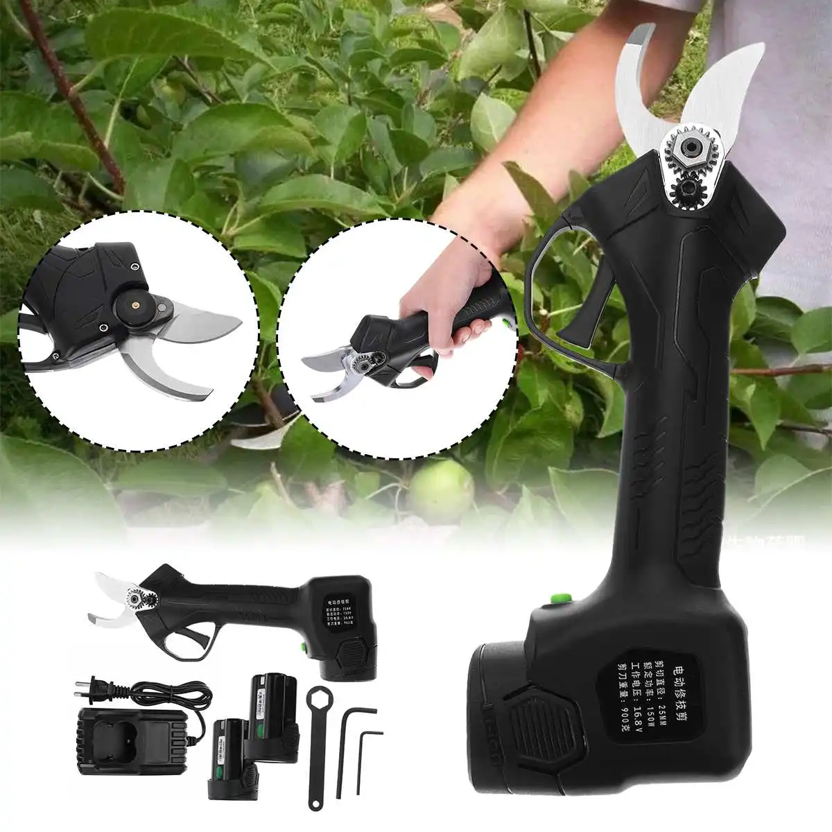 

16.8V Cordless Electric Secateur Branch Cutter Pruner Pruning Shears W/ 2Pcs Li-ion Battery Efficient Fruit Tree Bonsai Pruning