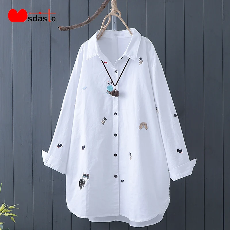 

Women Tops and Blouses 2019 Autumn Vintage Embroidery Long Sleeve Female White Shirts Tunics Casual Cute Loose Woman Long Shirt