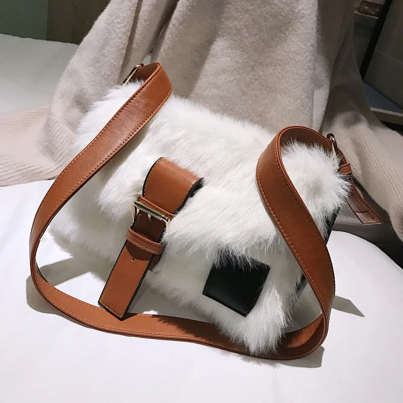 

2019 Winter Fur Women Handbag Fashion Luxury Brand Designer Plush Messenger Bag Large Capacity Female Clutch Casual Shoulder Bag