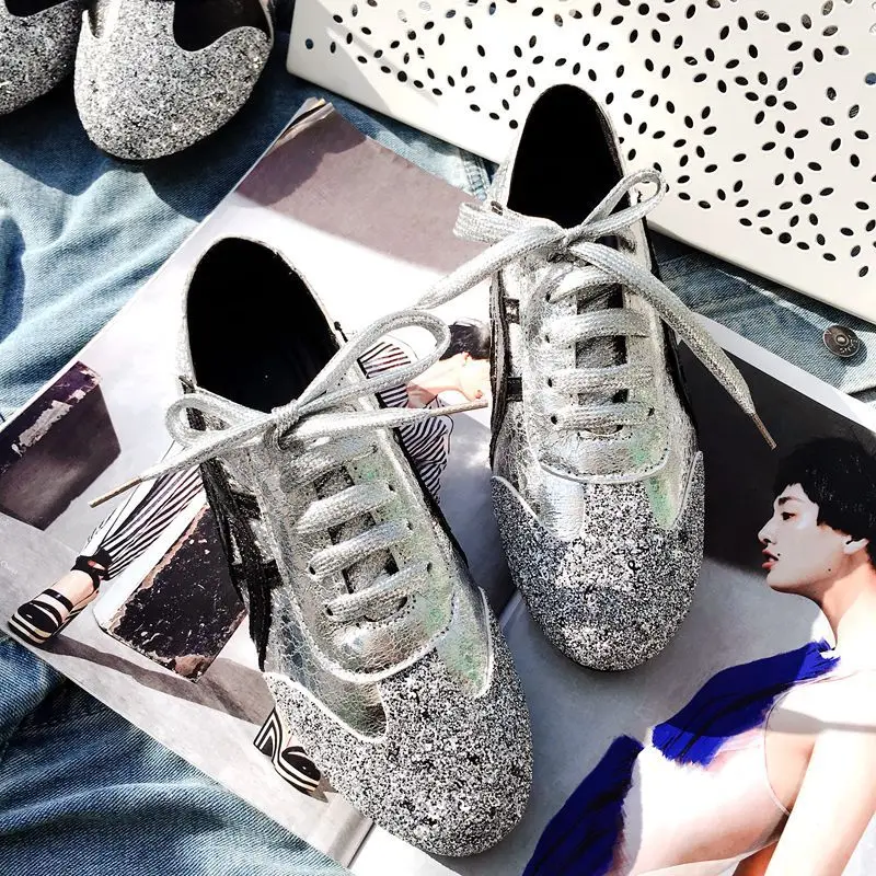 

2019 Autumn And Winter New Style Korean-style Sequin Shoes Women's INS Super Fire Shoe Versatile Flat Casual Students Shoes