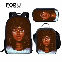 FORUDESIGNS/школьные сумки для детей, школьный рюкзак, черный волшебный Африканский рюкзак для девочек, детский школьный рюкзак, 3 шт./компл