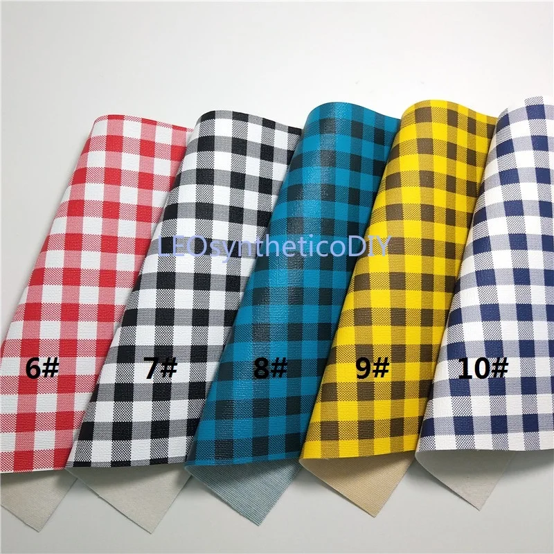 1PCS A4 SIZE Faux Leather Fabric Printed Tartan PU Leather Fabric Sewing GM3024B