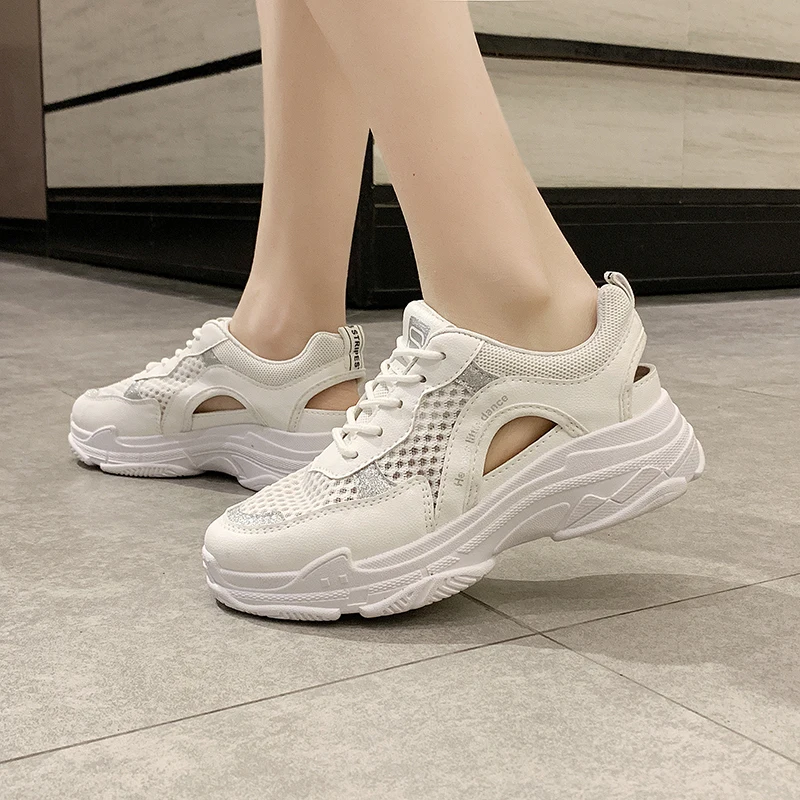 Женские Дышащие сетчатые кроссовки HQFZO повседневные на толстой подошве летние с