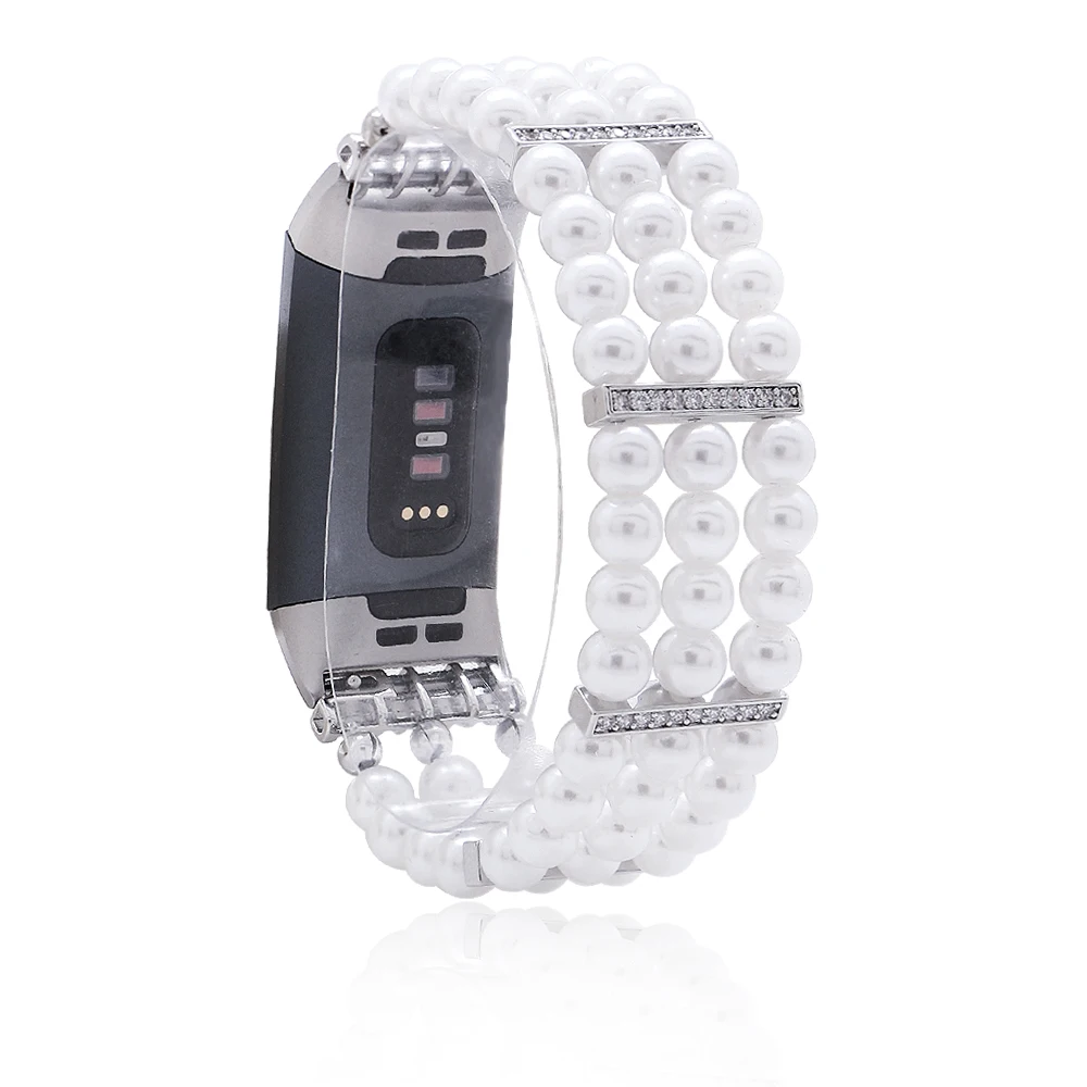 

Lureen Handmade Watchband For Fitbit Charge 3/4 Imitation Pearls Elastic Crystal Smart Watch Strap For Women Watch Accessories