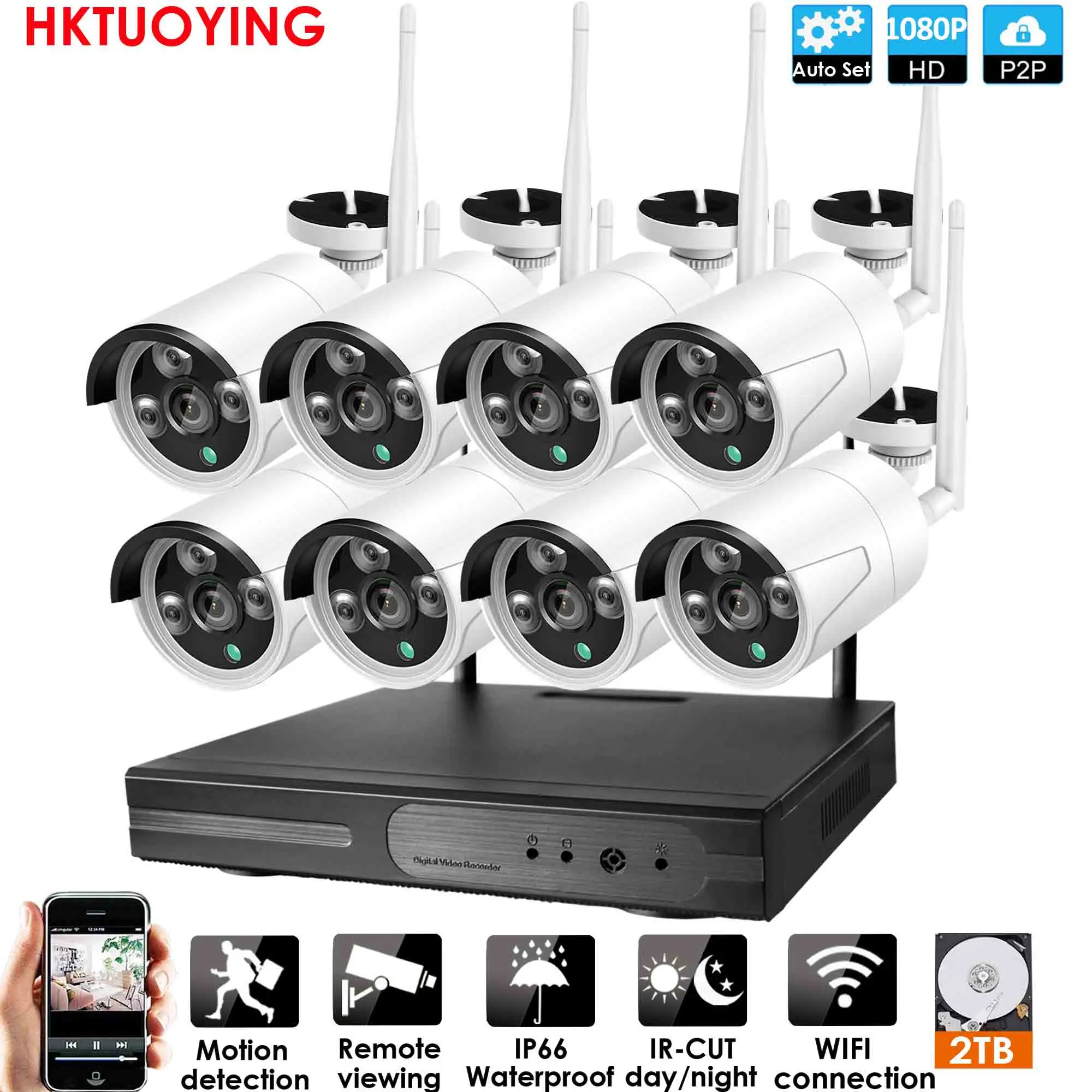4CH 1080P HD Беспроводной NVR Kit P2P 1080P внутренний наружный IR Ночное Видение безопасности 2.0MP IP Камера WI-FI CCTV Системы - Цвет: 8CH 1080P WIFI KIT