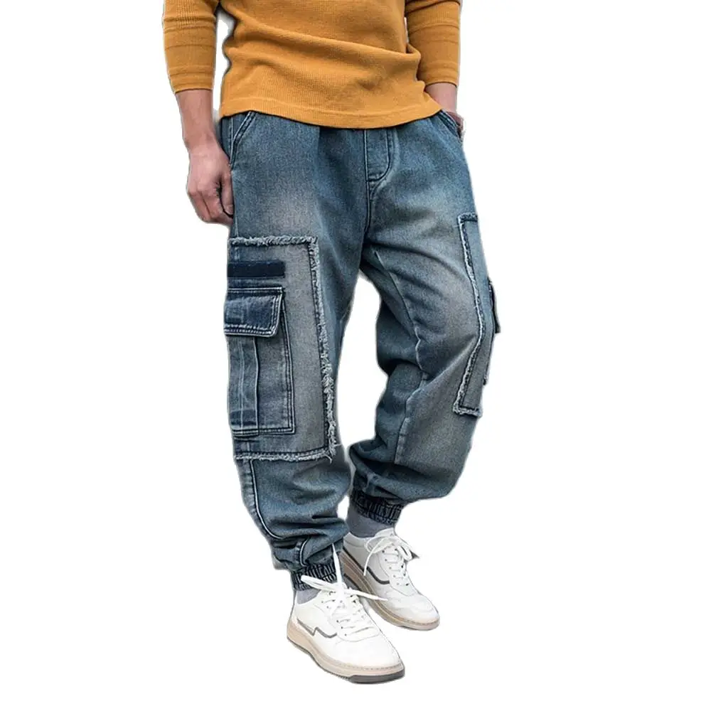 Fashion Mens Baggy Denim Loose Pants Hip Hop Cargo Pants Jeans Casual  Trousers