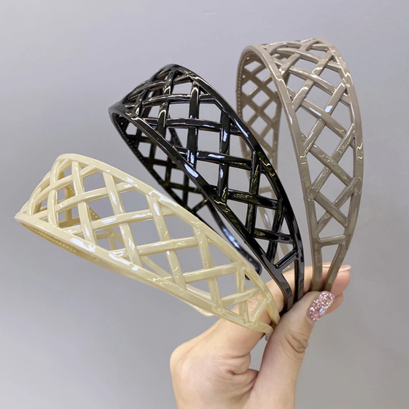 Ободок для волос пластиковый Женский модный широкий обруч с ромбовидным узором