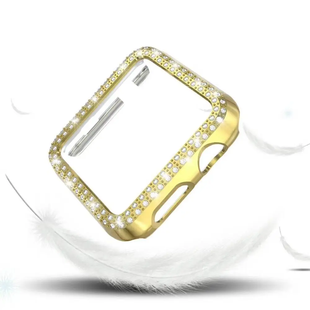Шикарный женский двухрядный Алмазный пластиковый чехол для Apple watch, чехол серии 5, ремешок 40 мм, 44 мм, 38, 42 мм, бампер для iwatch 4, 3, 2, 1 - Цвет ремешка: Gold