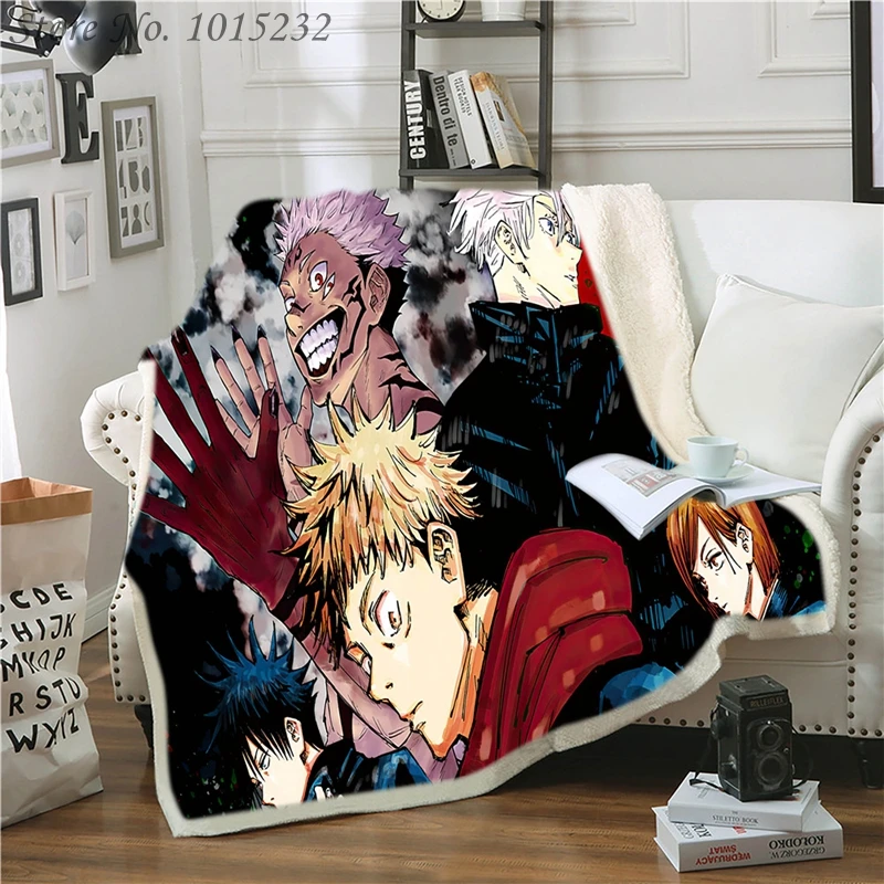 

Anime Jujutsu Kaisen Funny Character Blanket 3D Print Sherpa Blanket on Bed Home Textiles Dreamlike Style 07