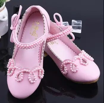 

Girl High Heels Pink Sandals Children's White Princess Shoes Beads Students Dance Shoes Kids Sandals
