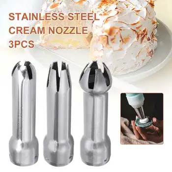 

3 Pcs Stainless Steel Cream Nozzle Piping Pastry Nozzle Tips Baking Tools Cream Cake Cupcake Decorating Set Cream Foamer Handle