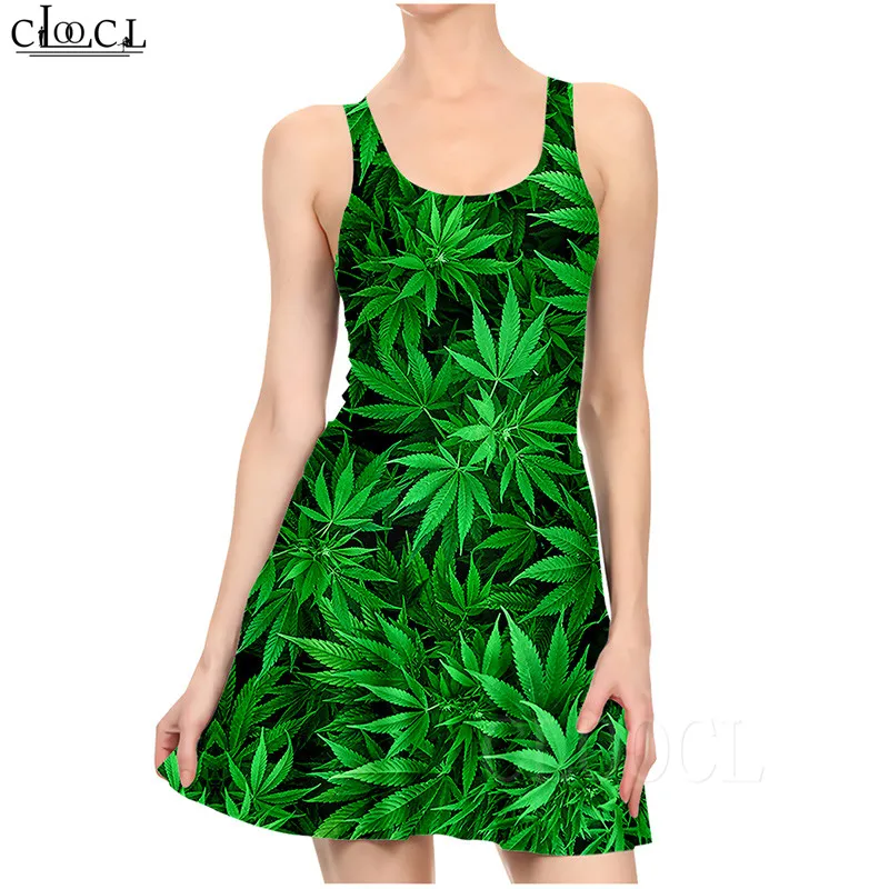 Mini Slim Pleated Plus Size Dress Women 3D Print Hemp Leaves Pattern Sleeveless Dress Summer Sexy Party Dress Beach Dresses New (4)