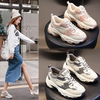 

Yiluan Women Sneakers Breathable Shoes Leather 2020 spring new Flat Platform shoes girl Thick bottom Outdoor Ladies shoes