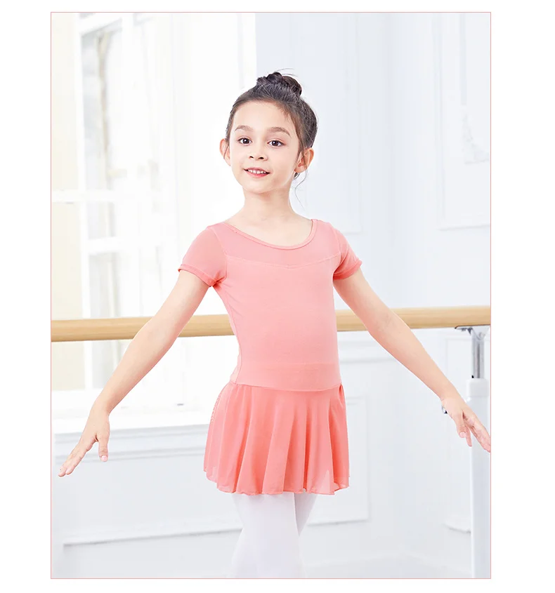 Kinder Mädchen Ballett Kleid Gymnastik Trikots Mesh Splice Kurzarm Ballett Trikots Dance Kostüme Weiche Ballett Tanz Body – Detail 1
