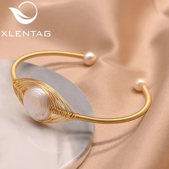 

XlentAg Handmade Minimalism Bohemia Cuff Bracelets Women Bangle For Wedding Jewelry Fresh Water Baroque Pearl Bransoletki GB0113