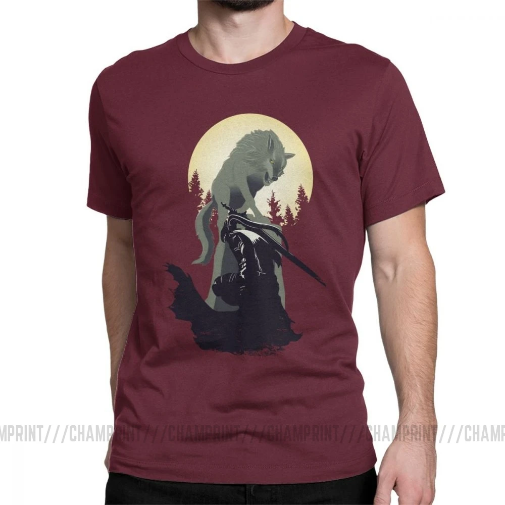 Knight Artorias And Sif Dark Souls, Мужская футболка из хлопка, футболка с коротким рукавом, игра Bloodborne, футболка размера плюс - Цвет: Бургундия
