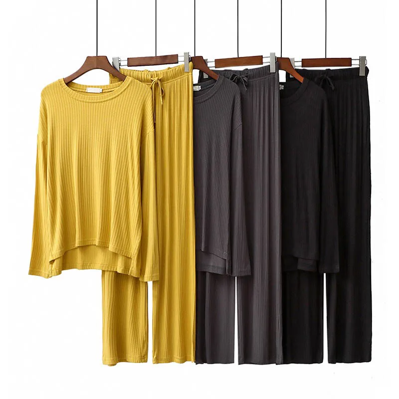 

Spring New Women Full Cotton Solid Color Pajamas Set Round-Collar 2 Piece Homewear Ladies Simple Style Comfort Loose Casual Wear