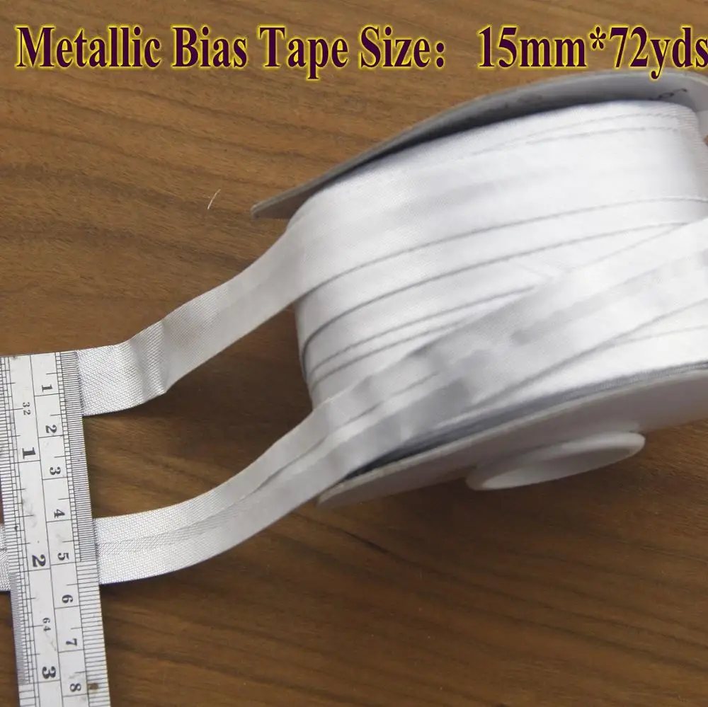 silver Металлическая косая лента Размер: 15 мм, 72yds золотой для изготовления DIY, аксессуары для одежды, ручной работы для шитья платьев материал - Цвет: silver