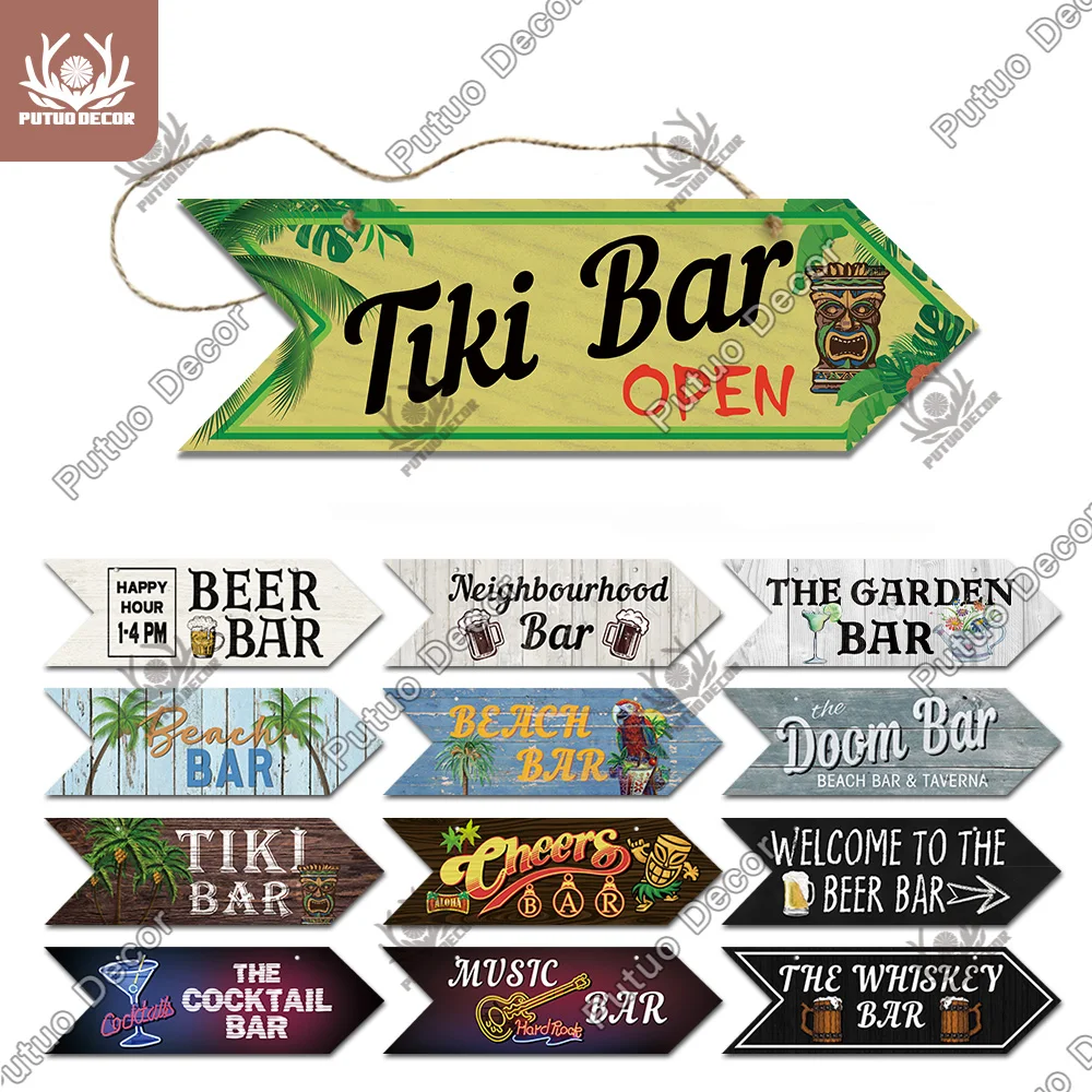 Putuo Decor Bar Arrow Wooden Sign Wood Wall Plaque Wood Tiki Bar Plaque for Bar Wall