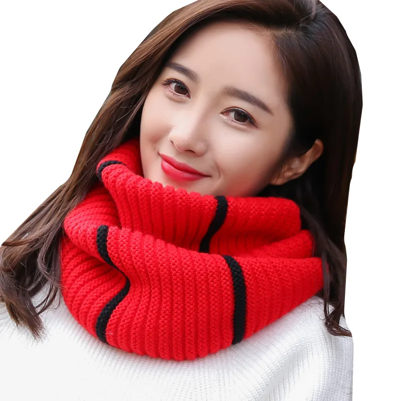 Осенне-зимний теплый Женский вязаный шарф-хомут с двумя кругами, длинный шарф, шаль для девочек, кольцевой воротник, шейный платок