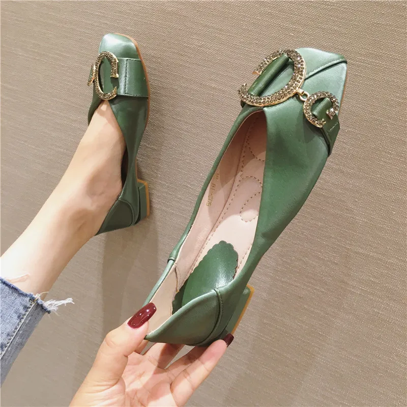 Plus Size 40-42 Women Shoes Ballet Flats Women Flats Crystal Buckle Square Toe Flat Boat Shoes Woman Loafers zapatos de mujer