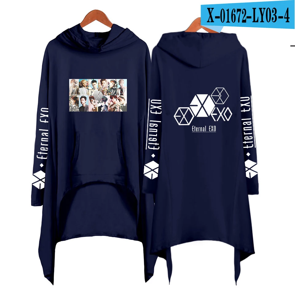 EXO Ablum Ulzzang толстовки Толстовка модная богемная Толстовка Женская длинная и свободная Женская Harajuku толстовки для девочек пуловеры - Цвет: navy