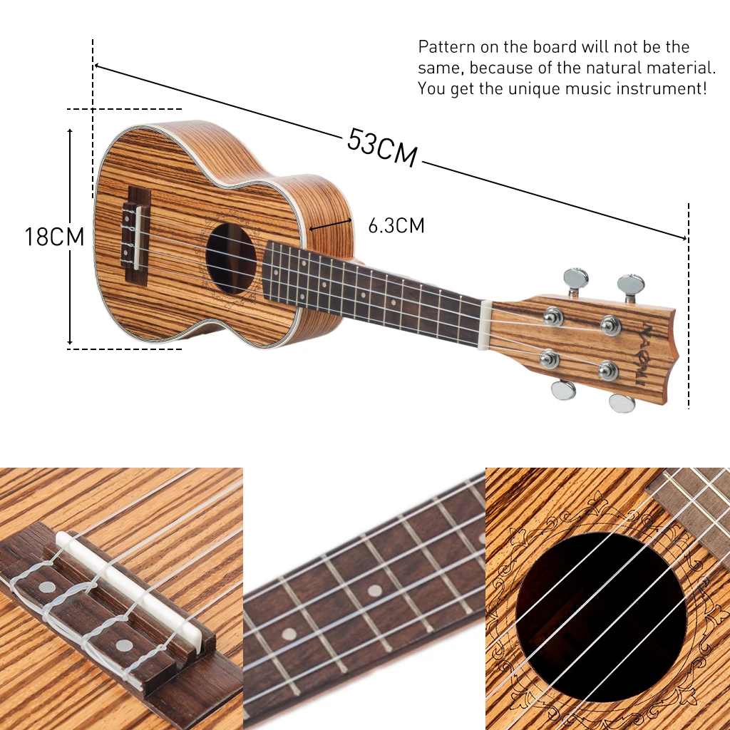 Наоми укулеле 21 Гавайская гитара Акустическая Zebrawood 15 Лада 4 струны музыкальный