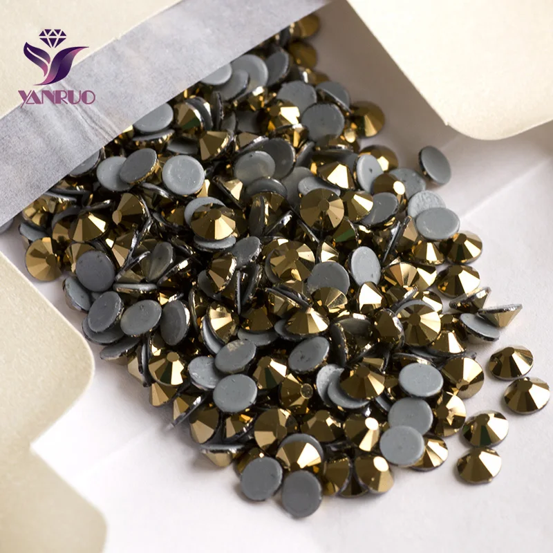 

Round Shape SS20 1440pcs Flatback Crystal Aurum Color Glue Base Loose Hot Fix Rhinestones Iron on