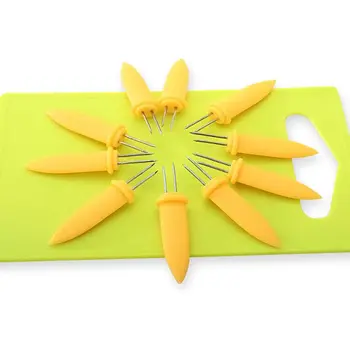 

1pcs Fork Corn Skewer Stainless Steel Corn Holders Corn On The Cob Skewers Fruit Forks Outdoor Barbecue Tool (Yellow)