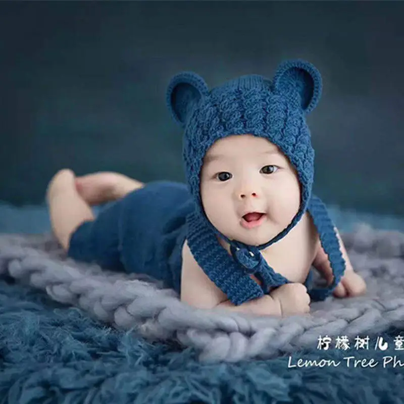 Newborn Knitted Hat Clothes suit Set Baby Photography Props Little Bear Cute Romper Clothing