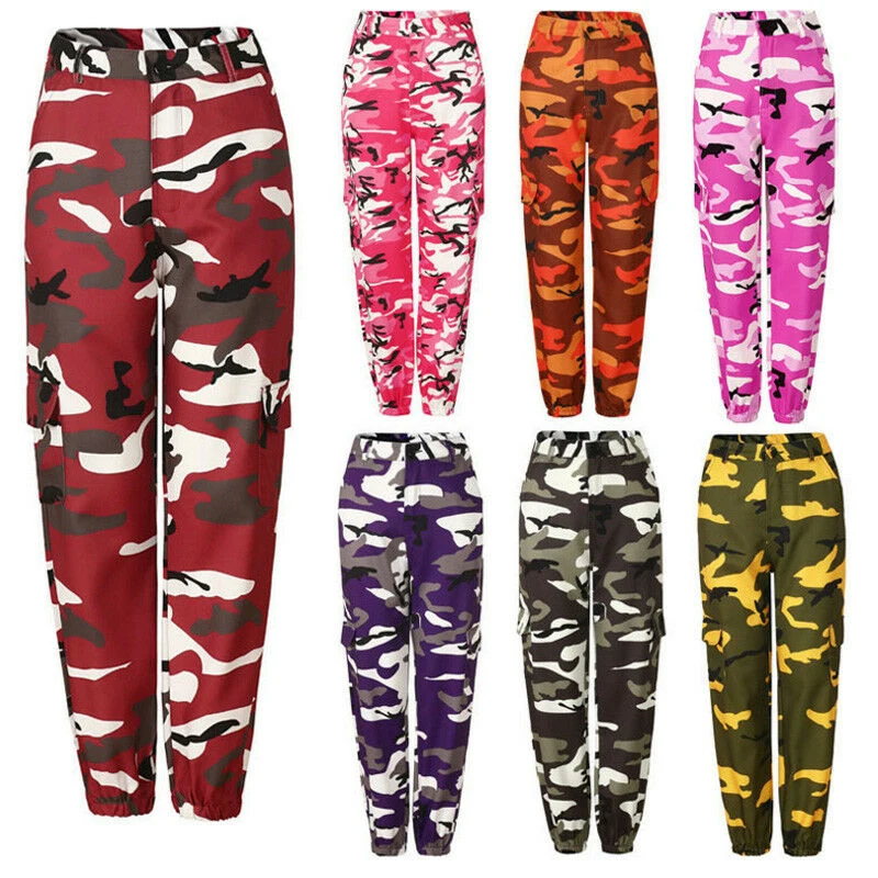 6 видов цветов, модные женские камуфляжные брюки-карго с высокой талией, брюки в стиле хип-хоп, военные армейские камуфляжные длинные штаны, популярные Капри
