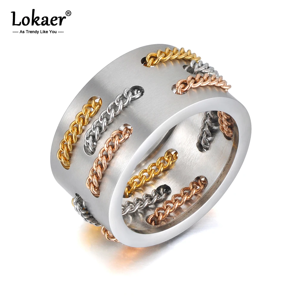 Lokaer Original Design Hiphop/Rock Chain Party Rings Jewelry For Women Men Trendy Titanium Stainless Steel Hyperbole Ring R19095 | Украшения