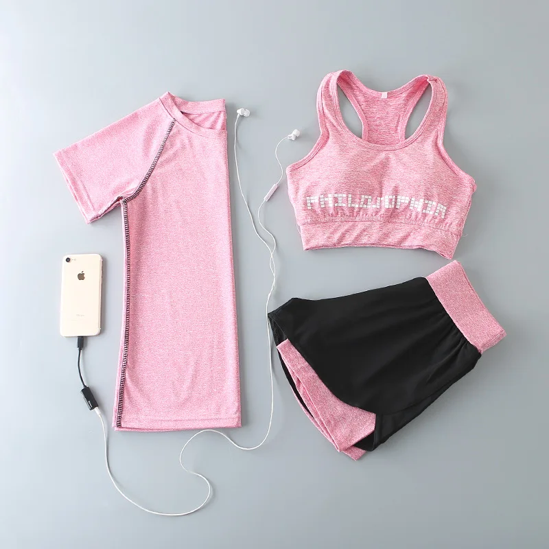 

Spring Summer Yoga Clothes Sports WOMEN'S Suit Jogging Suits Gym Three-piece Set Quick Drying Clothes Short Sleeve Trousers Shor