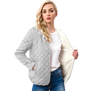 

Autumn Winter Daily Warm Solid Long Sleeve Fashion Hooded Thick Cotton Blend Slim Zipper Loose Women Coat Pockets Casual