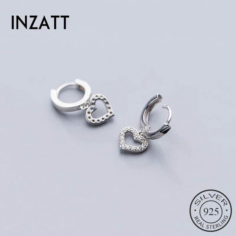 INZATT, настоящее 925 пробы, серебро, минималистичные циркониевые серьги-кольца в форме сердца для модных женщин, вечерние ювелирные украшения,, аксессуары, подарок