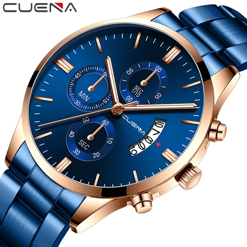 

2019 Hot Sell CUENA Men Watch Luxury Men's Stainless Steel Sport Quartz Watches Analog Date Hours Wrist Watch relogio masculino