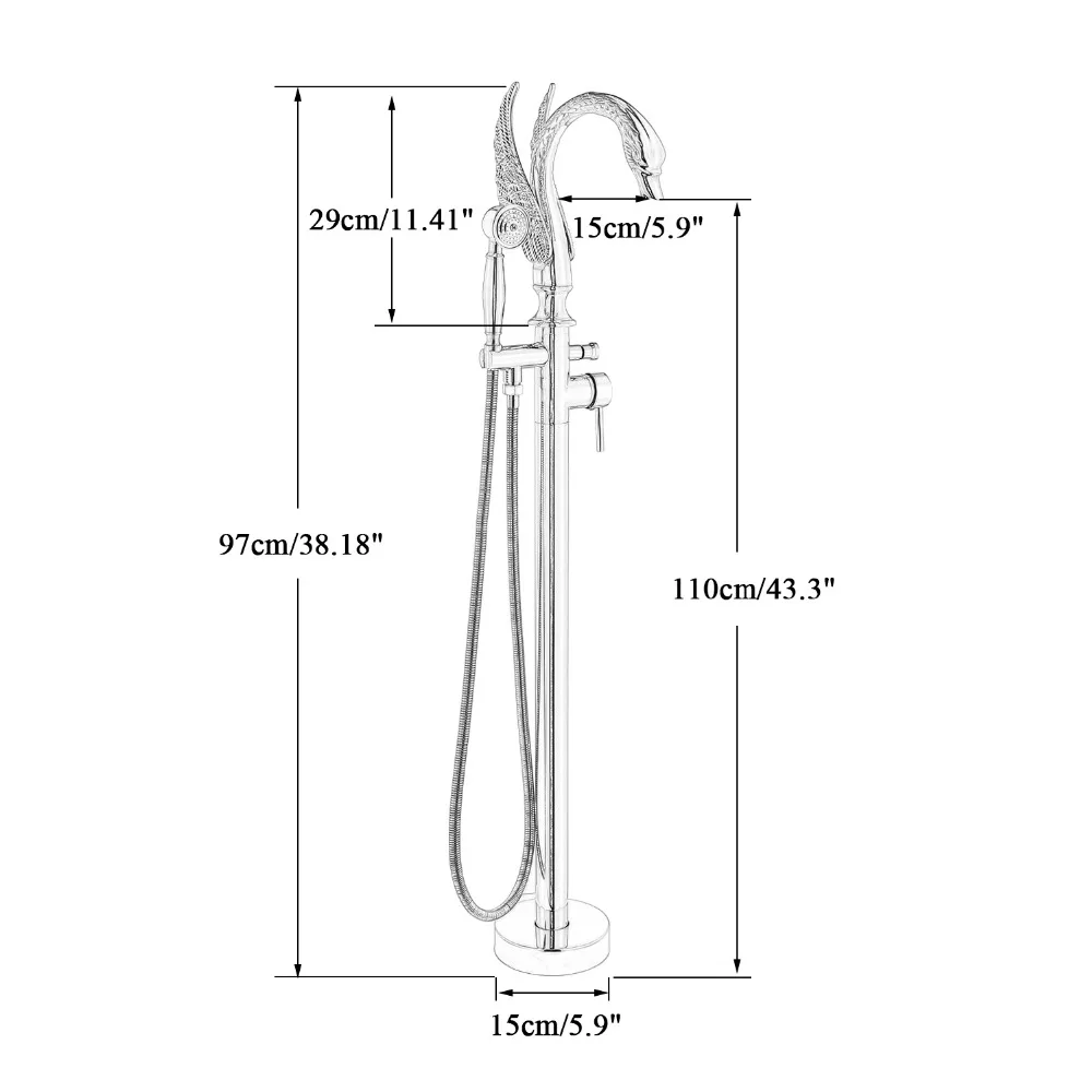 Swan Shape Bathtub Faucet Freestanding Bathroom Bath Tub Mixer Tap Single Handle with Handshower Floor Mounted Bath Shower Tap 5