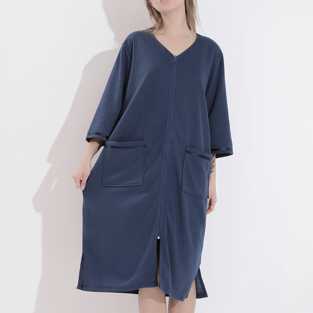 Women Sleepwear Sleepwear Pajamas 3XL Women Loose Bathrobe Gown Zipper Pocket Nightwear Summer Thin Robe Sleepwear Sex Casual Nightgown