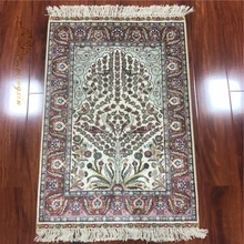 2x3 фута небольшой Шелковый ковер все руки переплетения Цветочные Птицы дизайн коврик для молитвы