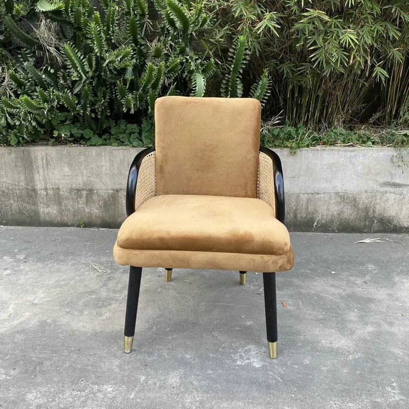 Nordic Solid Wood Armchair Rattan Living Room Chairs Home Furniture Designer Hotel Dining Chair Model Room Negotiation Chair