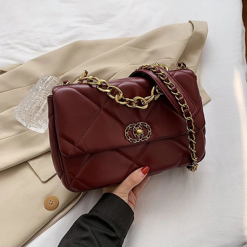 

Fashion Quilted Chain Women Shoulder Bag High Quility Pu Leather Crossbody Bags For Women Casual Solid Color Women's Handbags