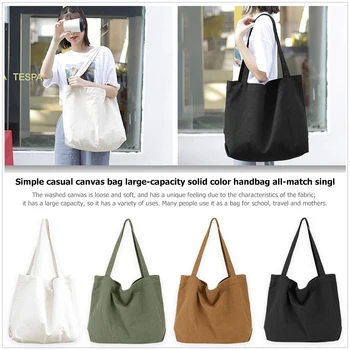 

Casual Solid Color Canvas Shoulder Bag Zipper Travel Shopping Handbag Totes for baby diaper bags