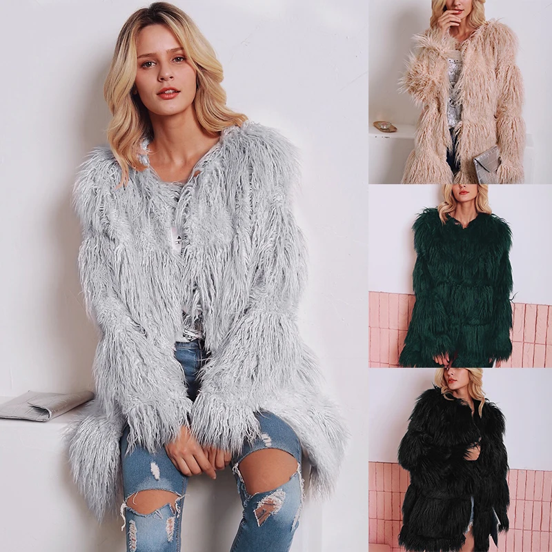 Модные женские шубы из искусственного меха с кисточками Chaqueta женские пальто с мехом больших размеров Свободная верхняя одежда Mujer осенне-зимнее пальто с длинными рукавами