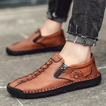 

LIMEIKE 2020 Men Original Leather Comfortable Casual Shoes High Quality Flat Male Shoes