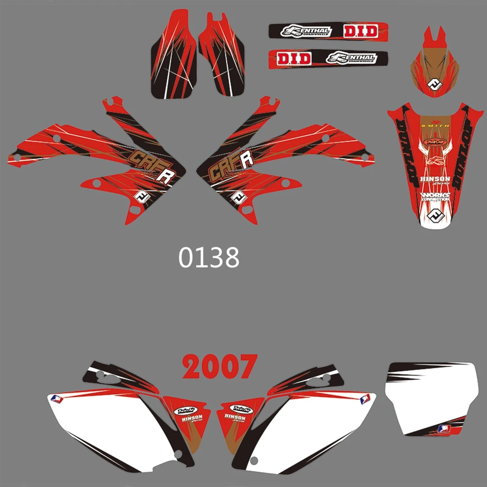 Для HONDA CRF450R CRF450 2007 Графика наклейки на заказ Номер Наименование лента 3M Полный мотоцикл Фоновые наклейки аксессуары