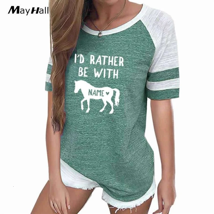 

New Arrival T-Shirt For Women Ragla I RATHER BE WITH HORSE Letters Print Tops T-Shirt Female Tshirt Femme Women Harajuku Tshirt