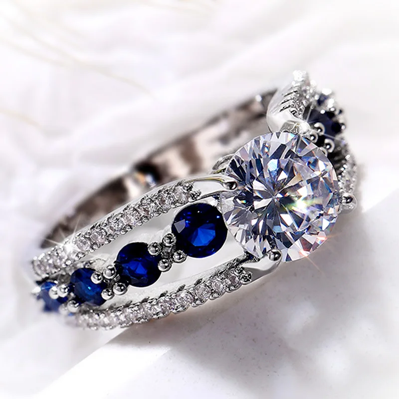 Creative Hollow Sapphire Blue Zircon Ring Women Wedding Jewelry | Украшения и аксессуары