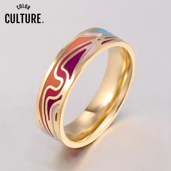 

Stainless Steel Filled Multi-Color Fashion Pretty Charm Enamel Ring Holiday gifts Geometric Patterns Ceramic Ring